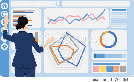 経営戦略を考えるビジネスウーマンのイラスト	 132663643