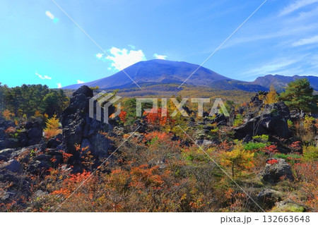 秋の鬼押出し園と浅間山（群馬県嬬恋村） 132663648