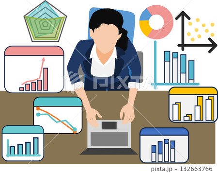 経営戦略を考えるビジネスウーマンのイラスト 132663766