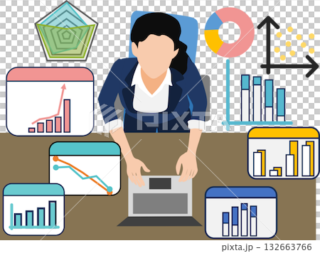 経営戦略を考えるビジネスウーマンのイラスト 132663766