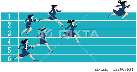 営業成績を競うビジネスウーマンのイラスト	 132663931