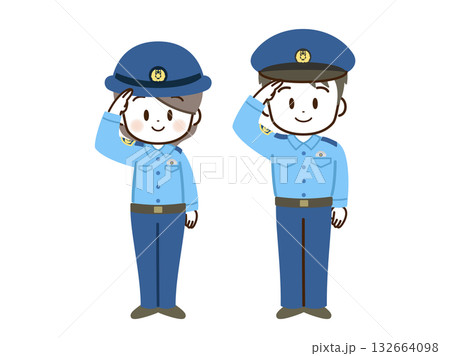 警察官_男女_フラット_敬礼 警察官_男女_フラット_敬礼 132664098