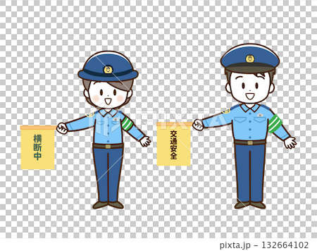警察（男、女）線條圖_旗幟 132664102