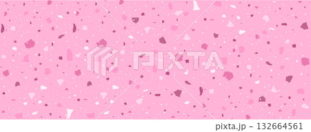 Speckle Terrazo. Pink Italian floor with pieces of marble, quartz and granite. Chaotic scattered confetti backdrop. Retro Vector illustration 132664561