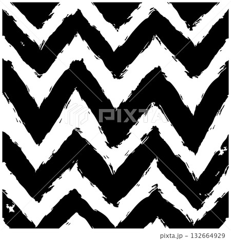Black and white hand-drawn chevron pattern with...のイラスト素材 [132664929 ...
