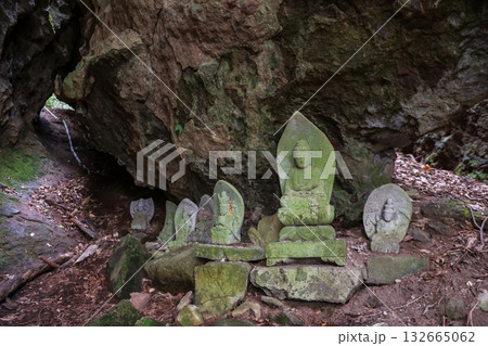 Buddha statues by mountain for pilgrimage climb route of Futagoji temple Buddha statues by mountain for pilgrimage climb route of Futagoji temple 132665062