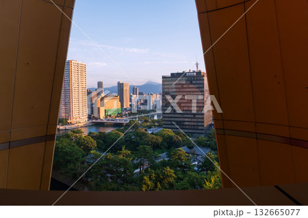 top view of Kokura city at sunset from Riverwalk building, Fukuoka 132665077