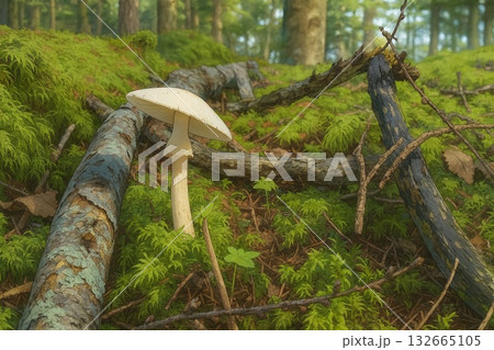 Destroying Angel ドクツルタケと苔むす森の情景 Destroying Angel ドクツルタケと苔むす森の情景 132665105