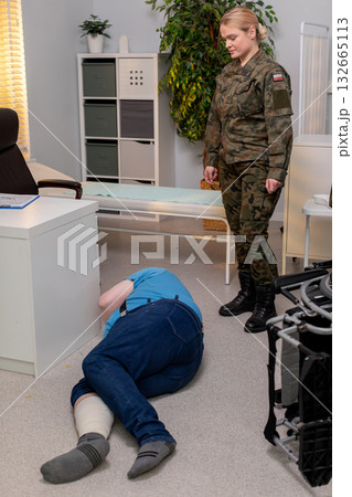 Emergency Response Training Scene that involves Casualty and Rescuer during drills and practice Emergency Response Training Scene that involves Casualty and Rescuer during drills and practice 132665113