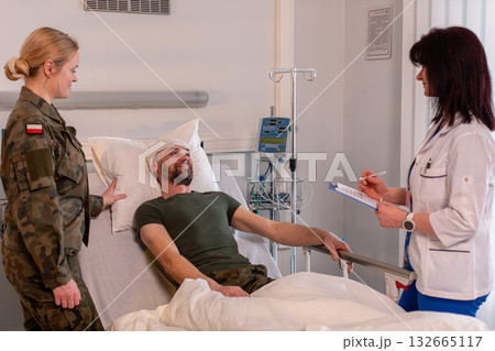 Military Personnel Providing Support During Hospital Visits to Patients Receiving Care 132665117