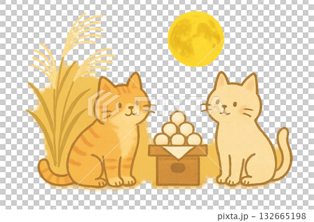 月見をする猫 132665198