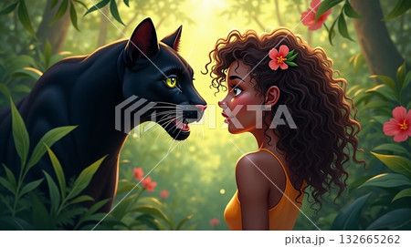 黒ヒョウと女の子 132665262