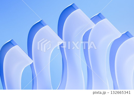 Dark Blue 3D Shapes in Matte Glass on Abstract Background 132665341