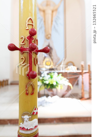 The Beautiful and Meaningful Religious Candle Display Seen in a Church During Services The Beautiful and Meaningful Religious Candle Display Seen in a Church During Services 132665521