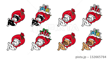 dog vector french bulldog christmas santa claus sleeping gift bag icon cartoon character puppy pet doodle symbol illustration isolated design 132665784