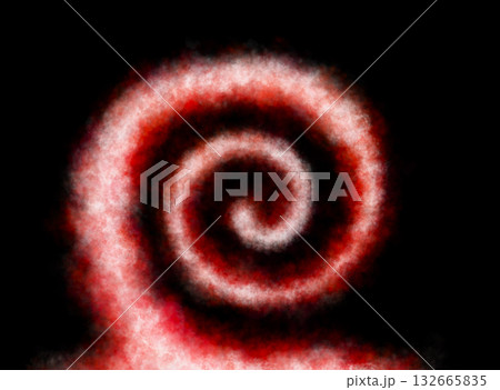Bright red fiery spiral smoke swirl on transparent background creating glowing hypnotic energy vortex pattern 132665835
