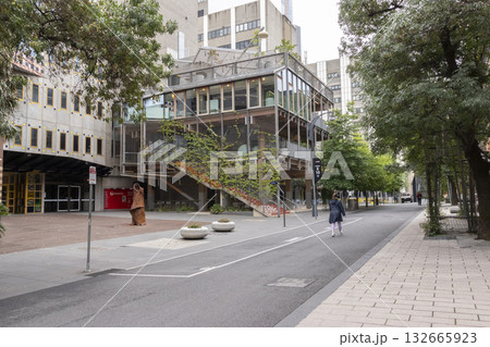 Melbourne, Australia - December 28,2023 : View of educational building of RMIT university in Melbourne, Australia on December 28,2023. Melbourne, Australia - December 28,2023 : View of educational building of RMIT university in Melbourne, Australia on December 28,2023. 132665923
