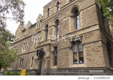View of old Victorian building of Francis Ormond Building in RMIT University in Melbourne, Australia. 132666020