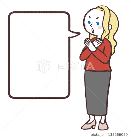ダメだと示す白人女性とフキダシのイラスト ダメだと示す白人女性とフキダシのイラスト 132666029
