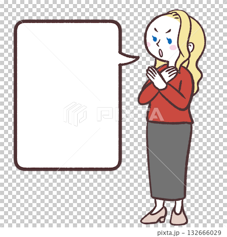 ダメだと示す白人女性とフキダシのイラスト ダメだと示す白人女性とフキダシのイラスト 132666029
