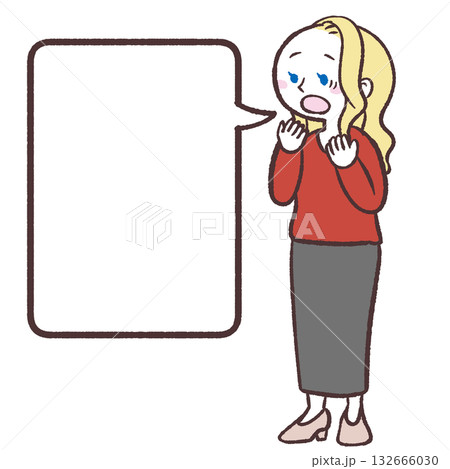 驚く白人女性とフキダシのイラスト 132666030