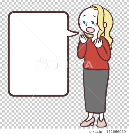 驚く白人女性とフキダシのイラスト 132666030