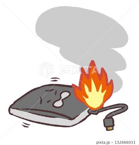 可愛いモバイルバッテリーが燃えるイラスト 可愛いモバイルバッテリーが燃えるイラスト 132666031