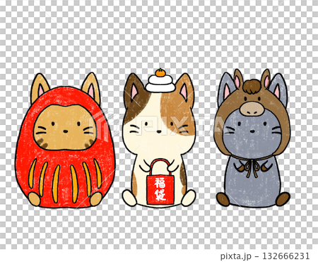 Cute hand-drawn illustration of a cat for New Year's 132666231