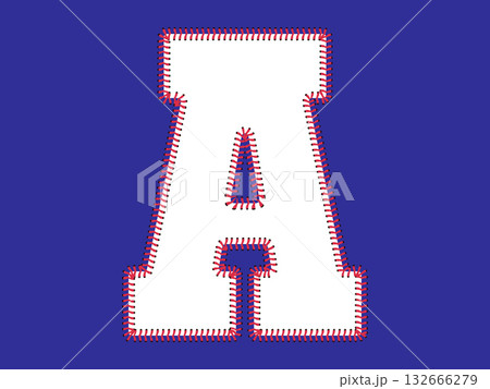 Letter A designed with stitched seams around the edges, resembling baseball stitching. Sports-inspired typography, baseball theme, isolated on white background. Letter A designed with stitched seams around the edges, resembling baseball stitching. Sports-inspired typography, baseball theme, isolated on white background. 132666279