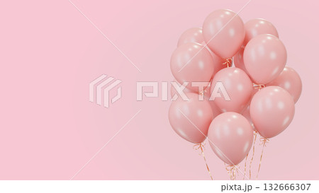 Party celebration background with copy space. Pink balloons bunch. Party celebration balloons on isolated background. 3d rendering. Applicable for celebration event design. 132666307