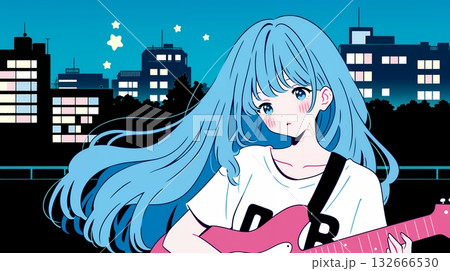 ギターを弾くアニメ風の女の子 AI ギターを弾くアニメ風の女の子 AI 132666530