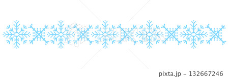 Pixel snowflake winter crystal border, retro 8 bit mosaic y2k ornament, divider. simple Ice seasonal design element, background. 90s aesthetics vintage games. 132667246