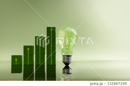 Green financial chart leads up to a glowing light bulb, Smart investment, innovation 132667298