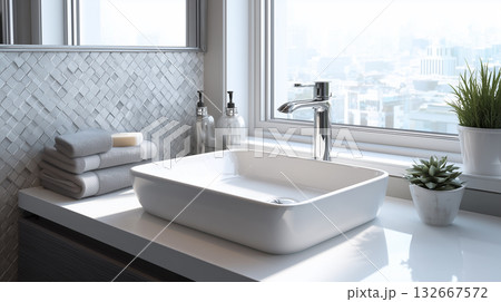 住宅イメージ　清潔感のある洗面所 132667572