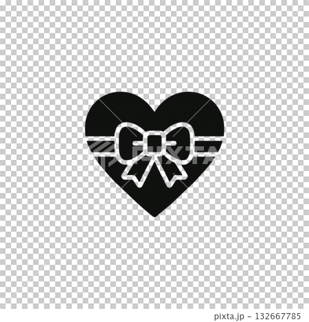 リボンが付いたハートの線画アイコン、プレゼント、素材、背景なし、資料作り、白黒、グラフィック 132667785