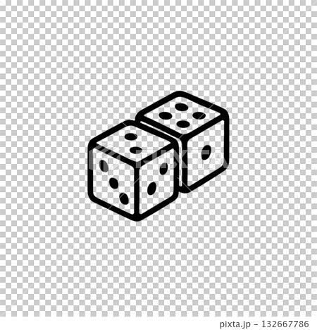 サイコロの線画アイコン、チンチロリン、素材、背景なし、資料作り、白黒、グラフィック 132667786