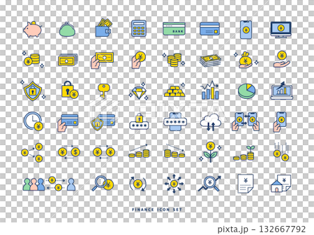 貨幣與金融圖標集的彩色版本（藍色、商業、經濟設計） 132667792