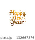 Happy New Yearゴールドロゴ単品・筆記体風・新年・年賀状・バナー向け・背景透過 132667876