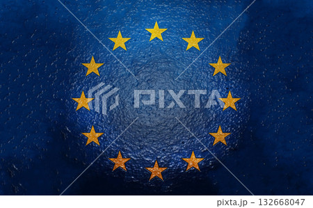 European union flag shining on a textured wall 132668047