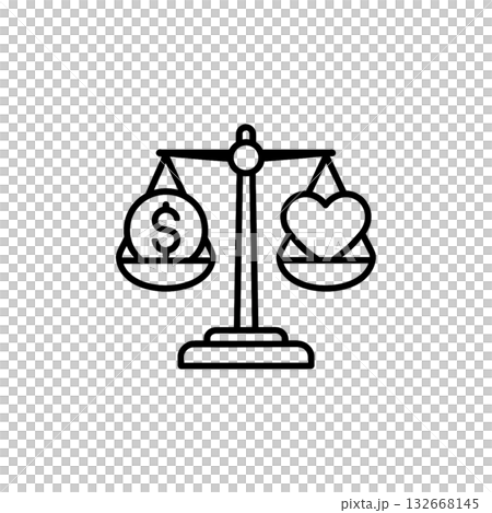 天秤の線画アイコン、お金、人情、素材、背景なし、資料作り、白黒、グラフィック 天秤の線画アイコン、お金、人情、素材、背景なし、資料作り、白黒、グラフィック 132668145