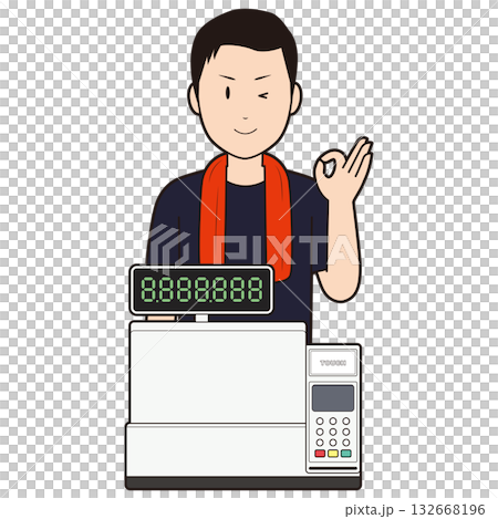 Register and male restaurant staff ⑦ 132668196