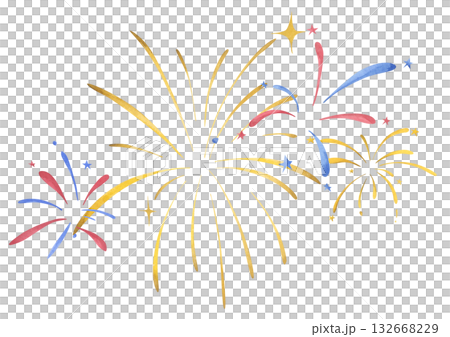 Watercolor illustration of Fireworks for new year. 132668229