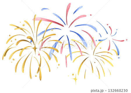 Watercolor illustration of Fireworks for new year. 132668230