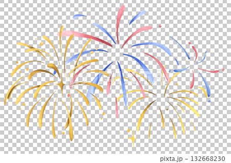 Watercolor illustration of Fireworks for new year. 132668230