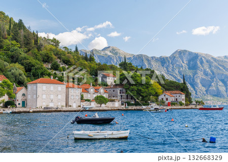 Cozy coastal town in Montenegro with traditional houses and sea view 132668329