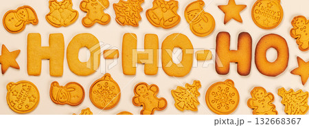 Christmas ginger cookies on beige background Christmas ginger cookies on beige background 132668367