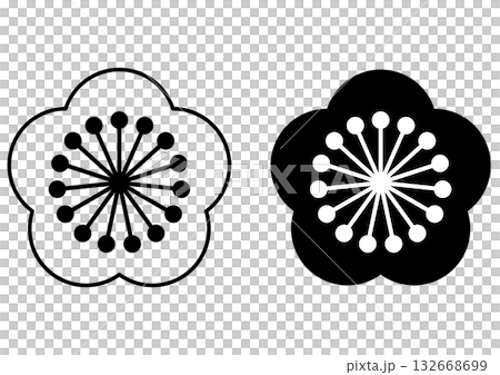 Plum blossom icon set Simple Japanese style symbol Monochrome Plum blossom icon set Simple Japanese style symbol Monochrome 132668699