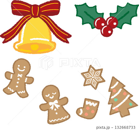 クリスマスの小物セット　 ベルとリボン　ひいらぎ　ジンジャークッキー 132668733