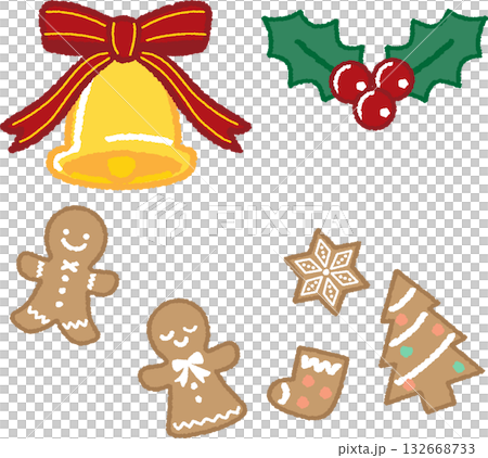 クリスマスの小物セット　 ベルとリボン　ひいらぎ　ジンジャークッキー 132668733
