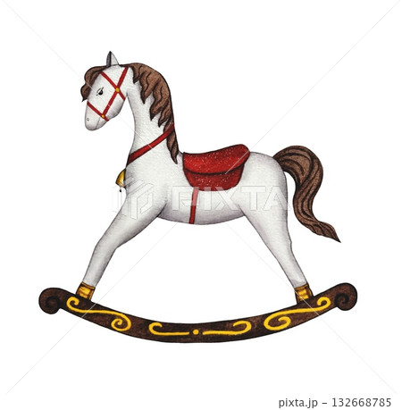 Hand drawn vintage horse toy. Watercolor Christmas illustration. Hand drawn vintage horse toy. Watercolor Christmas illustration. 132668785